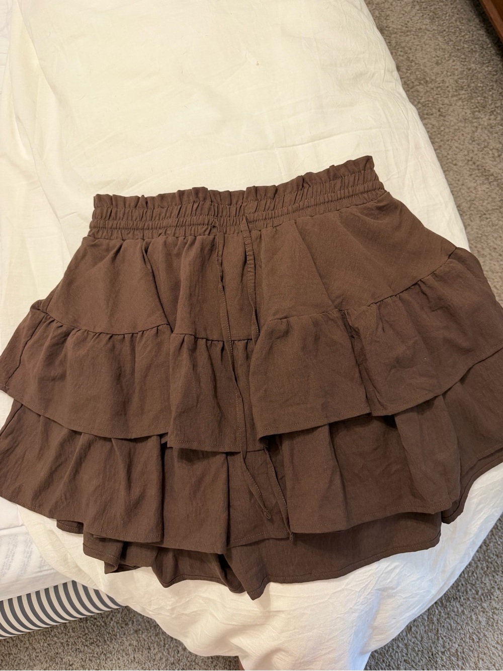 Amazon Brown Ruffle Mini Skort - Picture 1 of 4